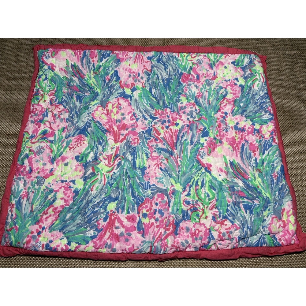 Pottery Barn Lilly Pulitzer Sham Fan Sea Pants Reversible Cotton Quilted Std - Picture 9 of 12